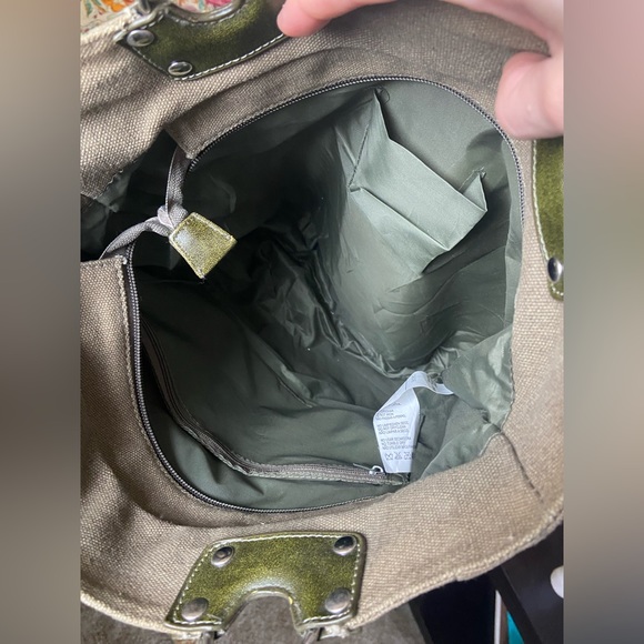 Army Green Canvas Tote with Sequin Detailing - Picture 5 of 5